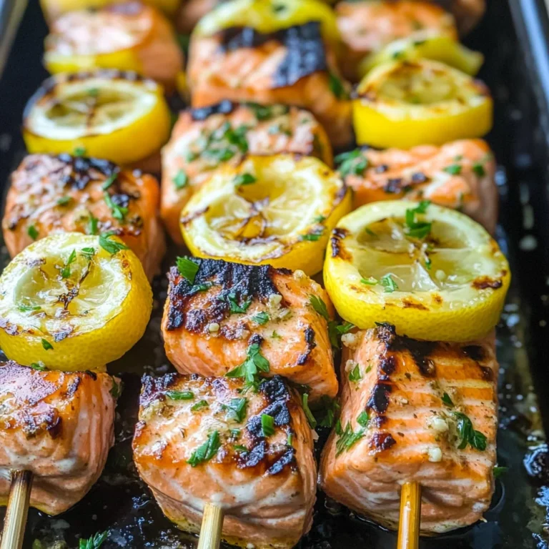 Grilled Salmon Skewers with Garlic and Dijon