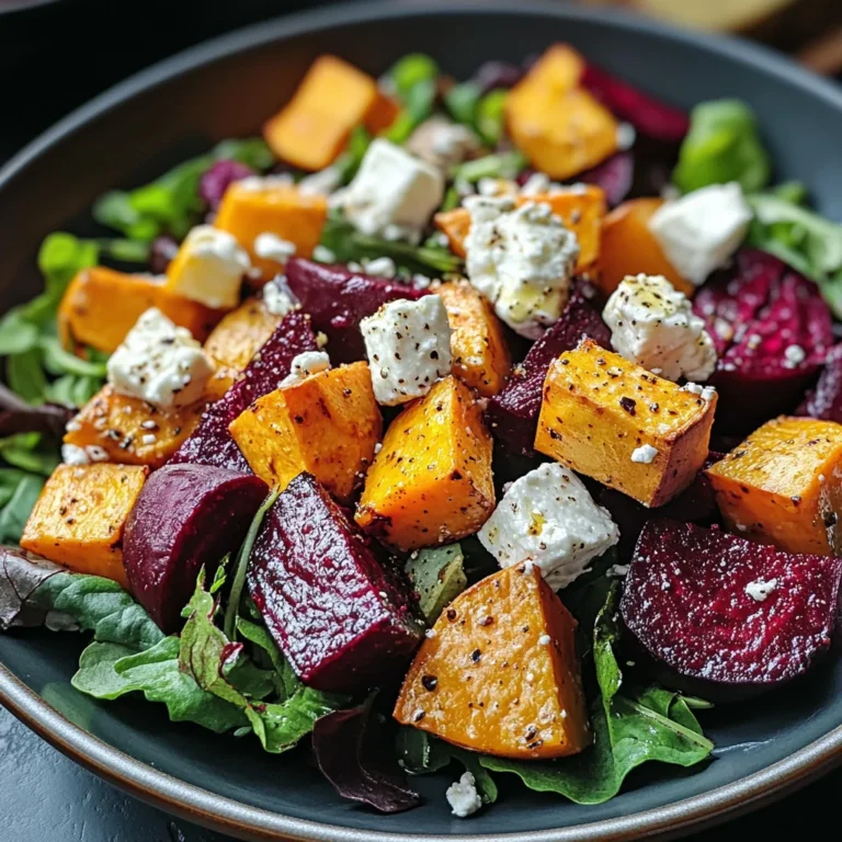 Creamy Roasted Beet Salad with Sweet Potato & Feta