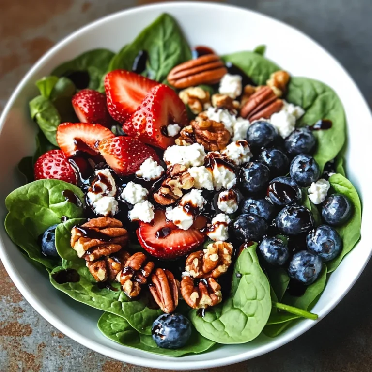 Berry Spinach Salad with Pecans, Feta, and Balsamic Glaze