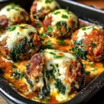 Spinach Garlic Meatballs Stuffed with Mozzarella