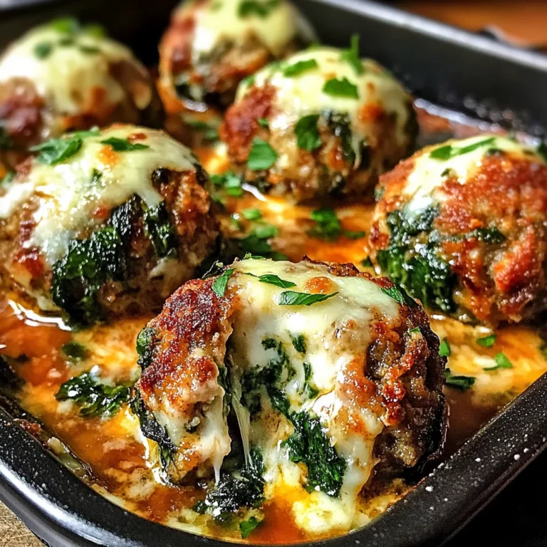 Spinach Garlic Meatballs Stuffed with Mozzarella