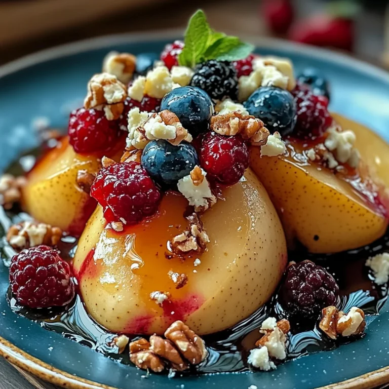 Baked Pears with Berries, Honey, Walnuts & Blue Cheese
